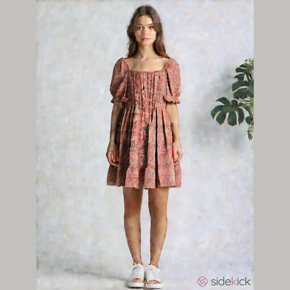 Trixxi Pink Floral Smocked Mini Dress Medium Cottagecore Boho Romantic Y2K